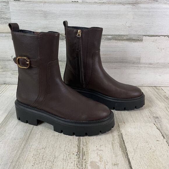 Massimo Dutti Shoes - Massimo Dutti Womens Brown Leather Boots Track Chunky Sole Sz EU 37 US 6.5